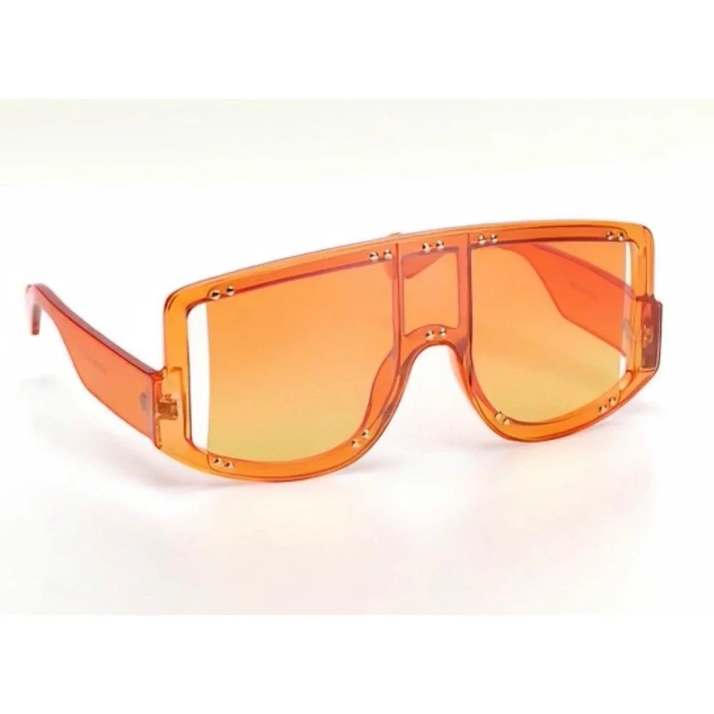 Orange Sunglasses Women Square Flat Top Studded UV400 XXL Translucent Frame 2026